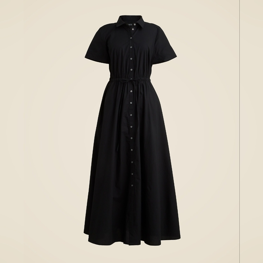 NWT!! J. CREW Cerise Shirtdress Cotton Poplin Solid Black Midi Shirt Dress